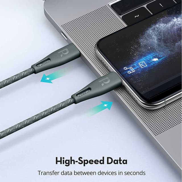 كابل مجدول طول 0.3 م RAVPower Nylon Braided Type-C to Lightning Cable  - أخضر