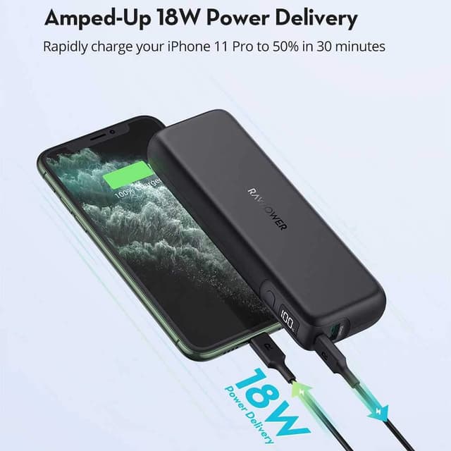ravpower 2 port pd pioneer power bank 15000mah 30w black
