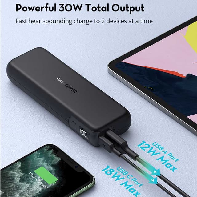 ravpower 2 port pd pioneer power bank 15000mah 30w black