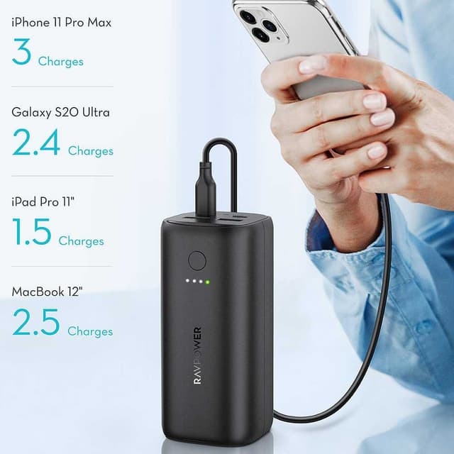 باور بانك 20000mAh 48W Ravpower PD Pioneer 4-Port Powerbank - أسود