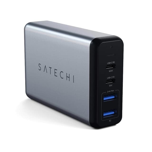satechi 75w pd dual port travel charger 2x usb c 2x usb a space gray