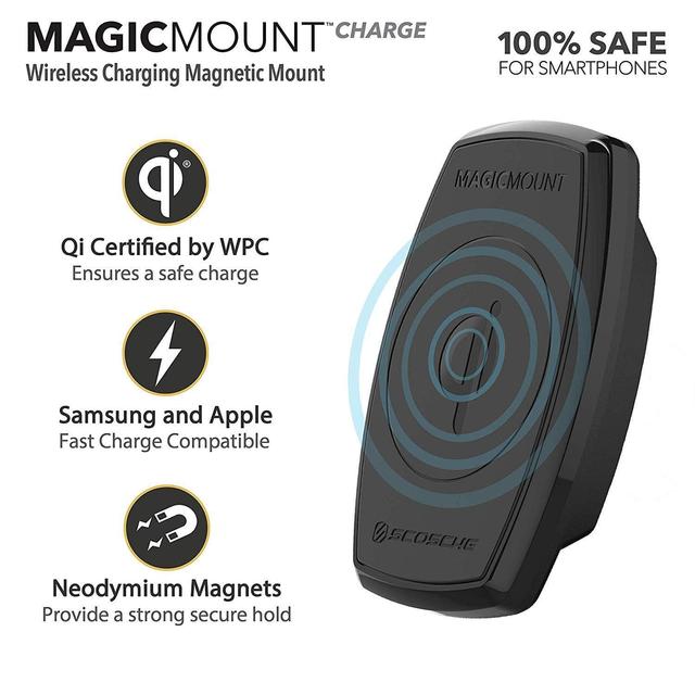 scosche magicmount charge 10w magnetic qi certified freeflow vent mount charger black