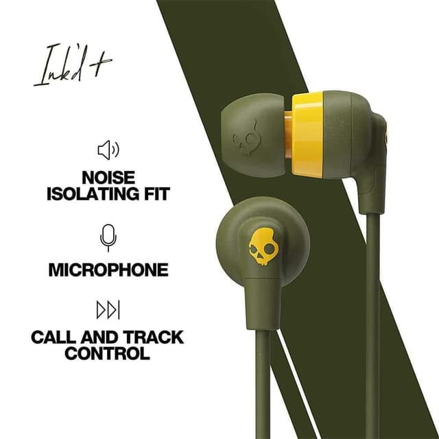 Order skullcandy inkd in ear headphones with mic moss olive yellow