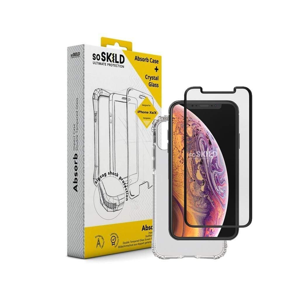 soskild iphone xs x absorb impact case transparent tempered glass screen protector