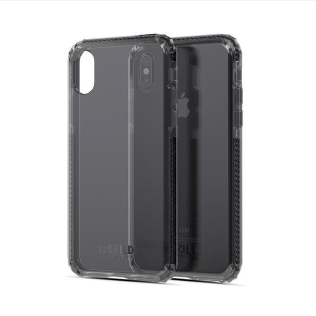 كفر حماية آيفون مع لاصقة حماية الشاشة - رمادي شفاف SO SKILD iPhone XS/X Defend Heavy Impact Case and Smokey Grey Tempered Glass Screen Protector - SW1hZ2U6MzIxMzQ=