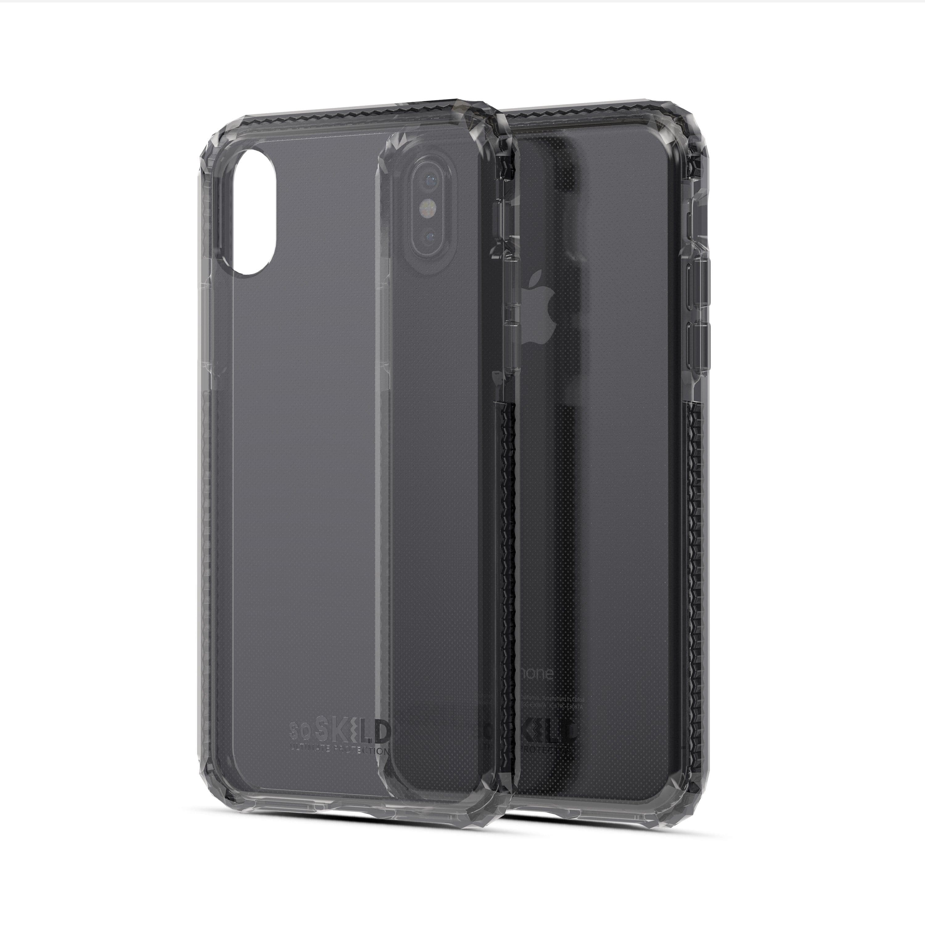 كفر حماية آيفون مع لاصقة حماية الشاشة - رمادي شفاف SO SKILD iPhone XS/X Defend Heavy Impact Case and Smokey Grey Tempered Glass Screen Protector