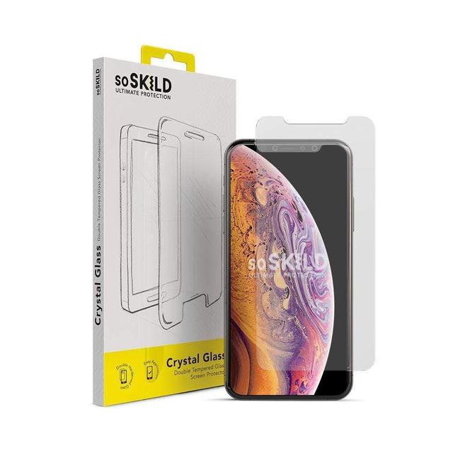 كفر حماية آيفون مع لاصقة حماية الشاشة - رمادي شفاف SO SKILD iPhone XS/X Defend Heavy Impact Case and Smokey Grey Tempered Glass Screen Protector - SW1hZ2U6MzIxMzY=