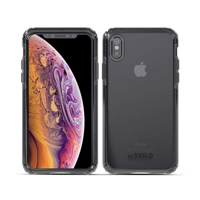 كفر حماية آيفون مع لاصقة حماية الشاشة - رمادي شفاف SO SKILD iPhone XS Max Defend Heavy Impact Case and Smokey Grey Tempered Glass Screen Protector - SW1hZ2U6MzIxNDA=