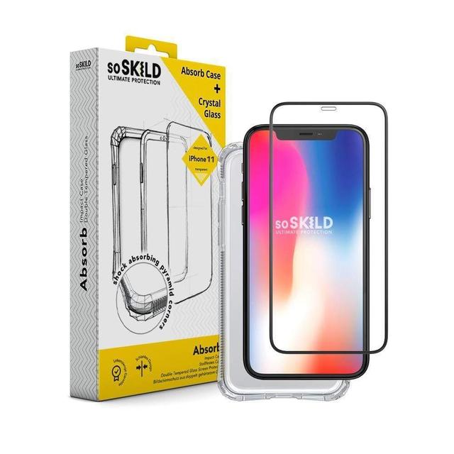 لاصقة حماية الشاشة مع كفر سيليكون لجهاز iphone 11 Pro Max شفاف Case Transparent & Tempered Glass Screen Protector - SoSkild - SW1hZ2U6NTgzMjA=