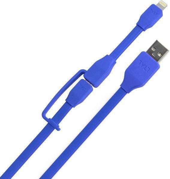 tylt sync cable duo charge sync lightning micro usb blue