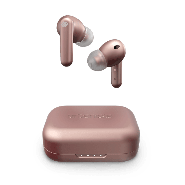 urbanista london active noise cancelling true wireless earphone bluetooth 5 0 25hr battery life touch control in ear detection wireless charging for smartphones tablets pcs laptops pink