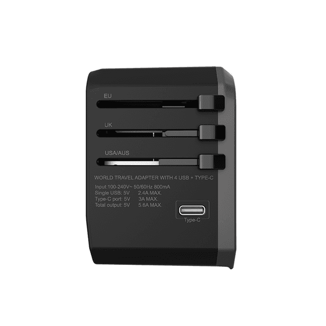 قابس السفر الذكي WIWU UA-301 TRAVEL MATE UNIVERSAL PLUG ADAPTER & TYPE-C - BLACK