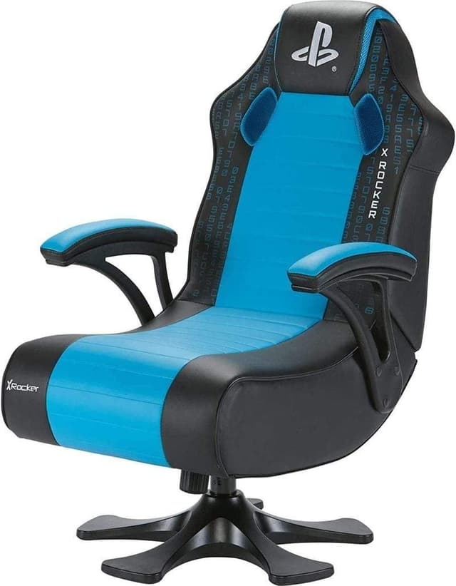 كرسي قمينق هزاز مع نظام صوتي اتصال لاسلكي اسود ازرق اكس روكر X-Rocker - Sentinel 4.1 Floor Rocker