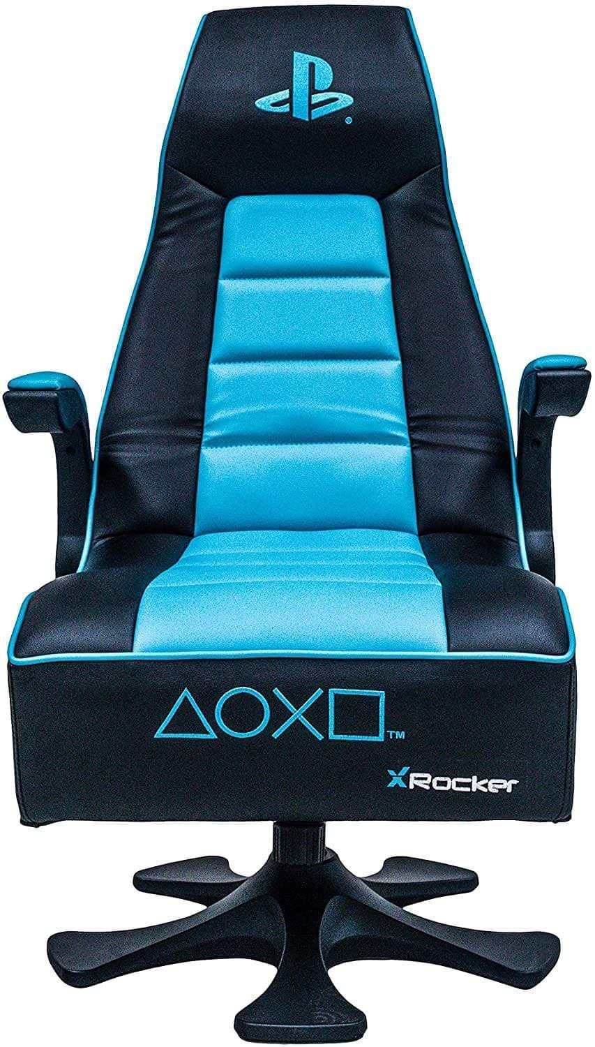 كرسي قمينق هزاز مع نظام صوتي اتصال لاسلكي اسود ازرق اكس روكر X-Rocker - Infiniti 2.1