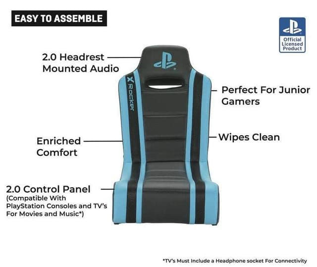 كرسي قمينق هزاز مع نظام صوتي اتصال سلكي اسود ازرق اكس روكر X-Rocker - PlayStation Geist 2.0 Floor Rocker