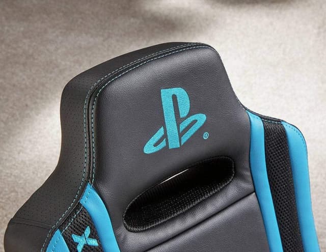 كرسي قمينق هزاز مع نظام صوتي اتصال سلكي اسود ازرق اكس روكر X-Rocker - PlayStation Geist 2.0 Floor Rocker