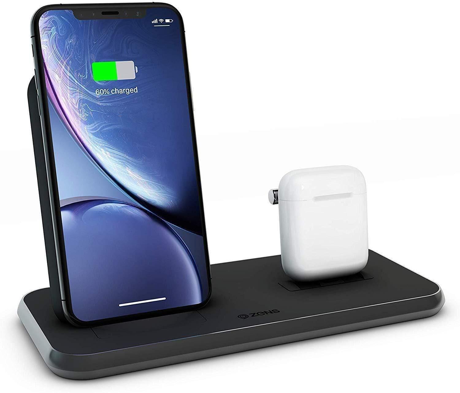 zens aluminium dual wireless charger dock 10w black