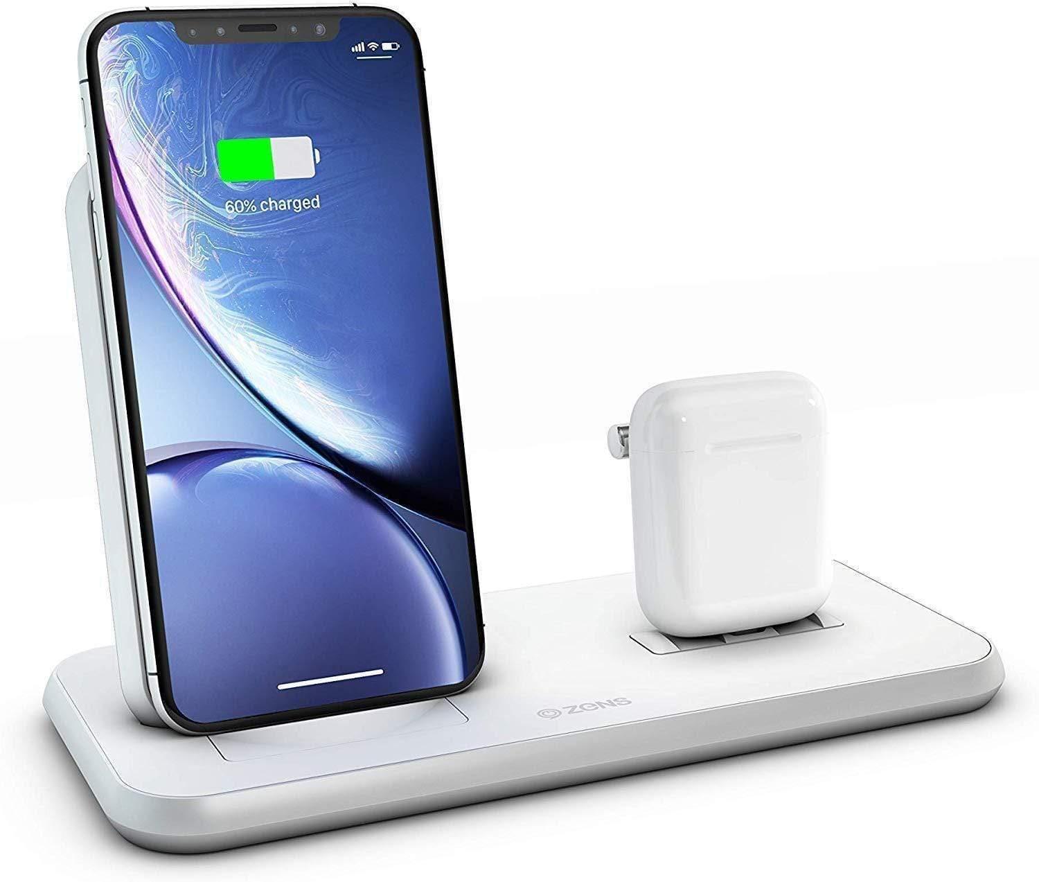 zens aluminium dual wireless charger dock 10w white