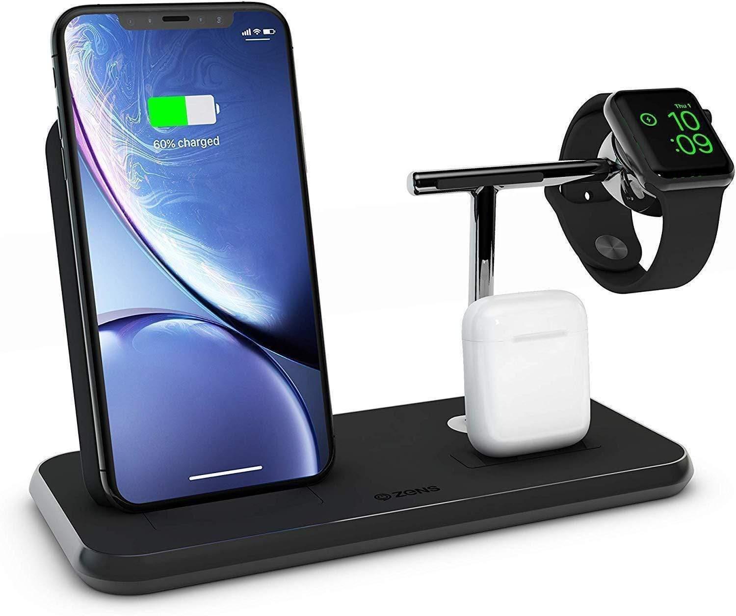 zens stand dock watch aluminium wireless charger 10w black