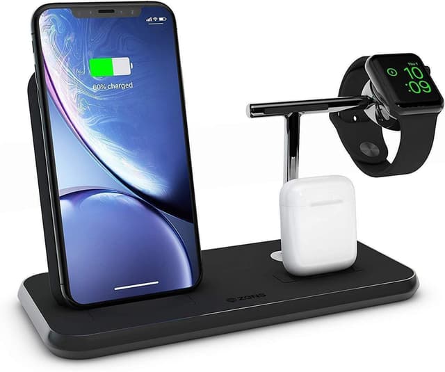 شاحن لاسلكي Stand+Dock+Watch Aluminium Wireless Charger 10W ZENS - أسود