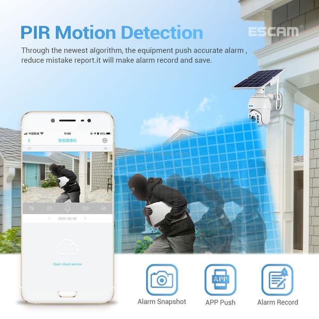 ESCAM QF280 1080P Cloud Storage PT WIFI PIR Alarm IP Camera With Solar Panel Full Color Night Vision Two Way IP66 Waterproof Audio Camera