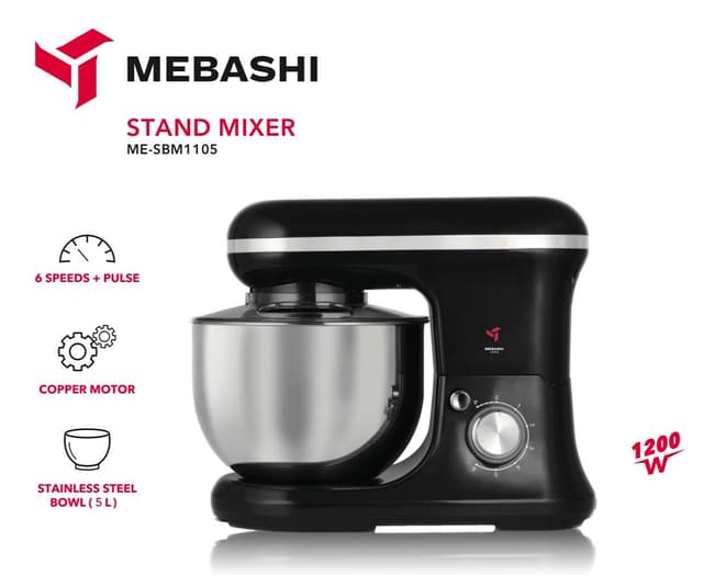عجانة 1200 واط 5 لتر ميباشي Mebashi 5 Liter 1200 Watts Stand Bowl Mixer