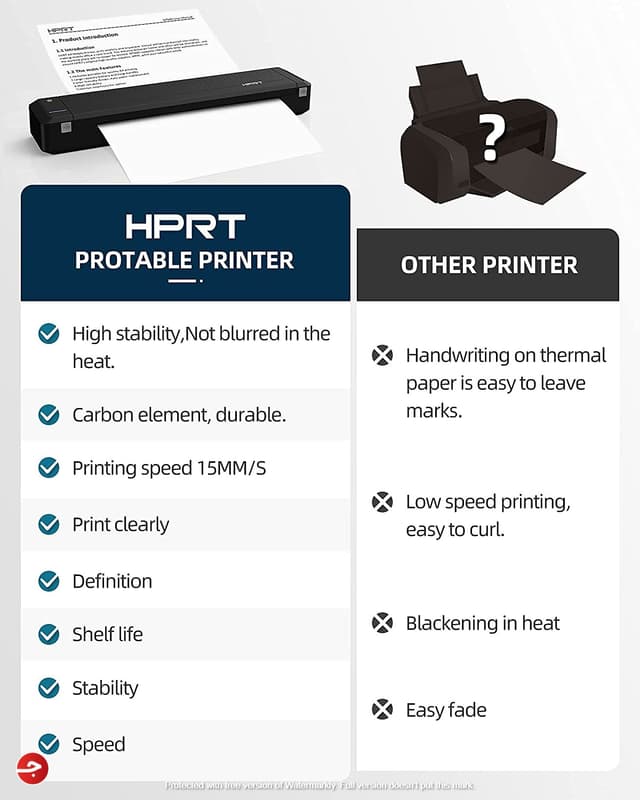 طابعة محمولة حرارية وكربونية بالبلوتوث مع تطبيق ذكي HPRT MT800 Thermal Transfer Portable Printer