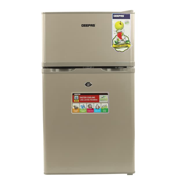 ثلاجة صغيرة بابين بسعة 125 لتر فضية ديفروست جيباس  Geepas Defrost Silver 125L Double Door Refrigerator