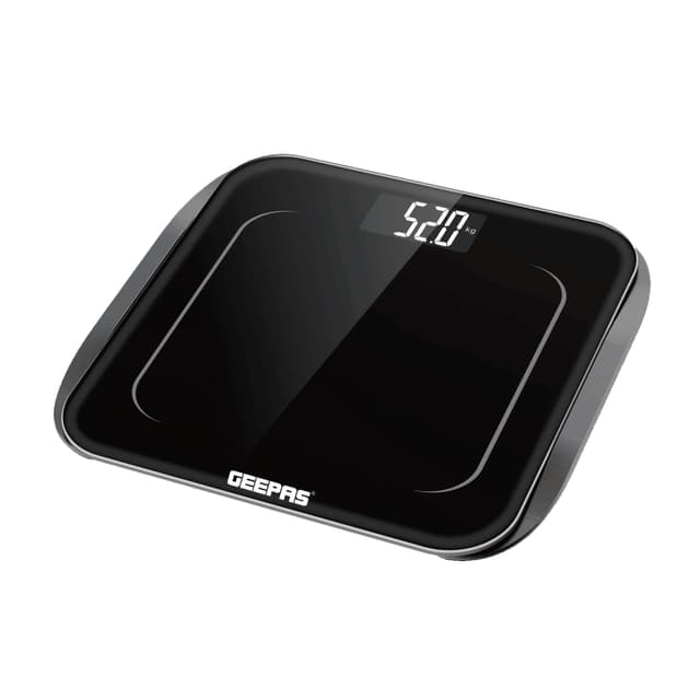 ميزان الوزن الكتروني مع شاشة عرض ال سي دي أسود جيباس Geepas Black Super Slim Digital Personal Scale - 255377