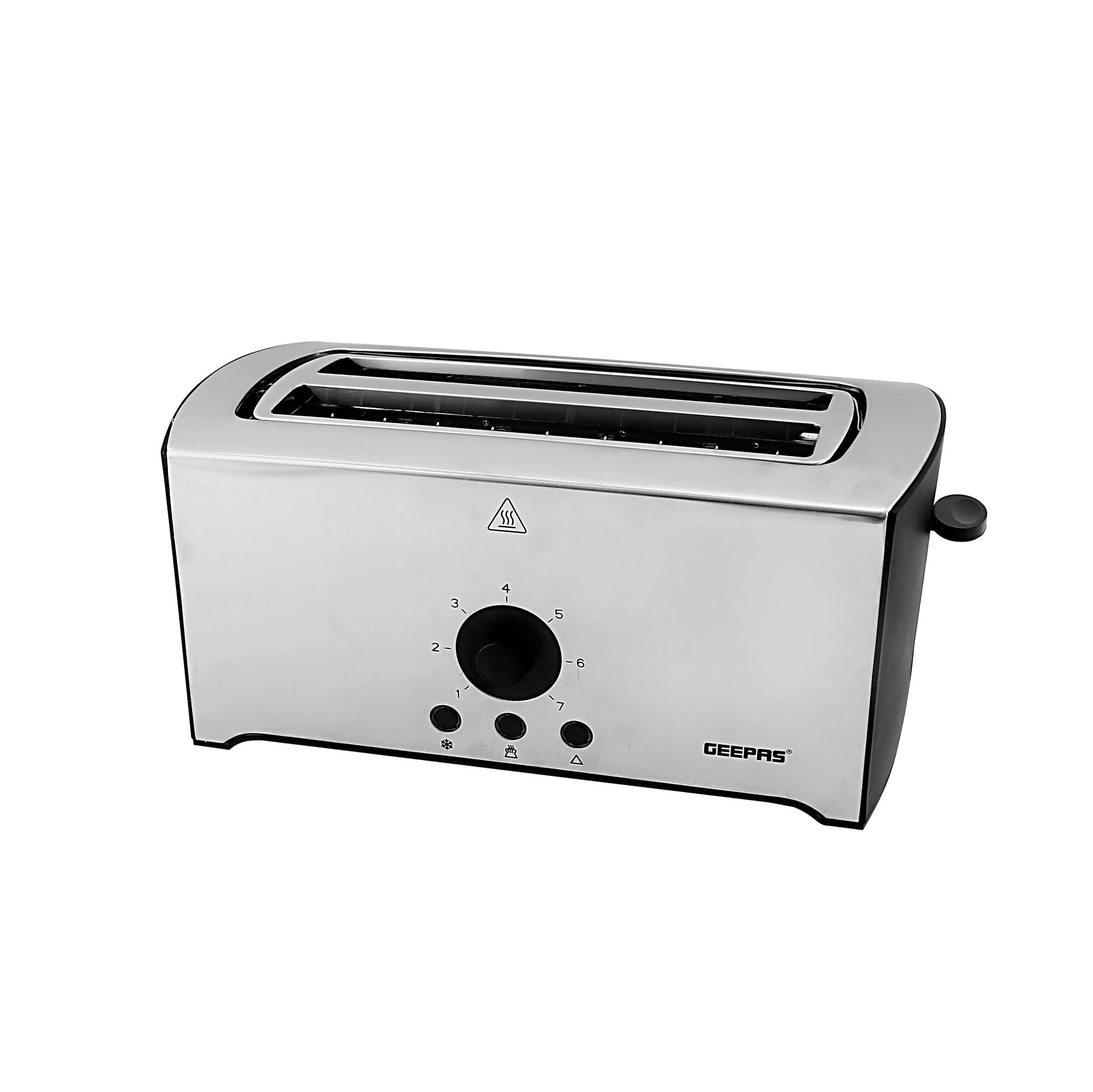 Geepas GBT6153 4 Slice Toaster Stainless Steel - Bread Toaster High Lift Function Reheat/Cancel/Defrost Function & Removable Crumb Tray Lift & Lock Function, Wide 4 Slots - 2 Year Warranty