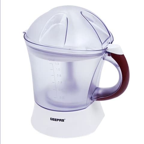 Geepas 25 Watt Citrus Juicer - Quick, Healthy, Nutritious Juices - Effortless Juicer With 2 Cones, Bi-Direction Twist, 1.2 Liter Capacity - 2-Years Warranty