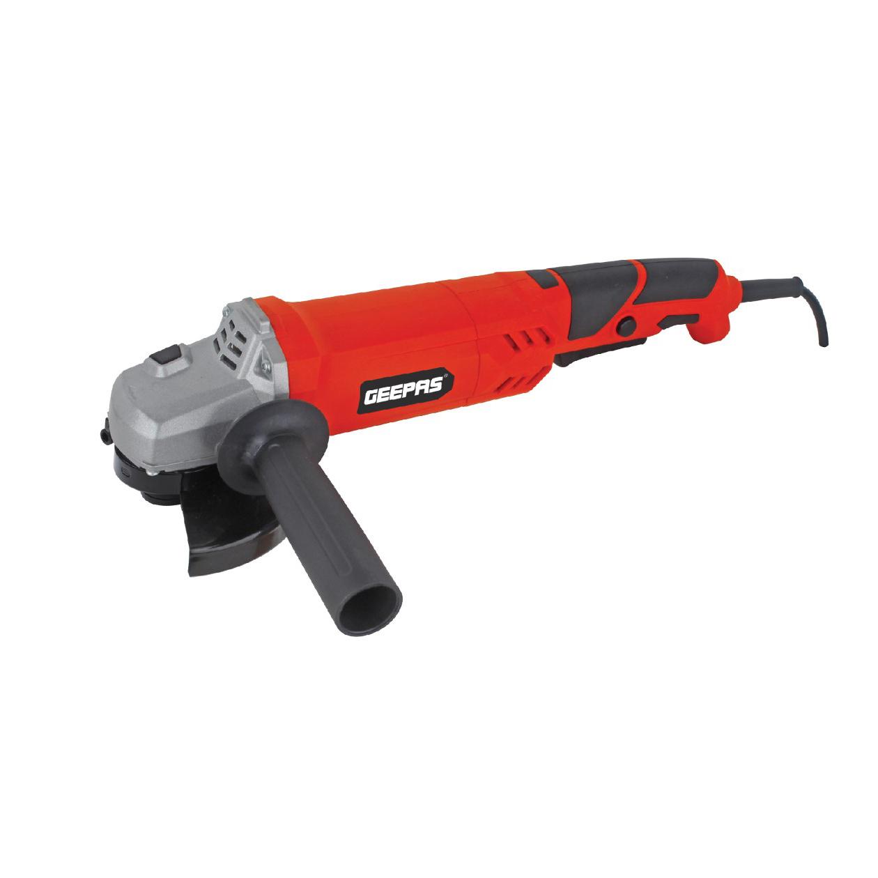 Geepas 1100W Angle Grinder 115mm - Keyless Protective Guard Anti Start Feature Top Body Switch with Side Handle - No Load 12000RPM - Hanging Loop -Ideal for Pipe Concrete Metal Cutting/Grinding