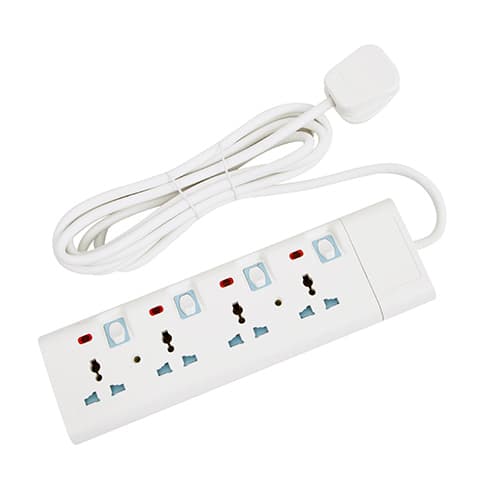 Geepas 4 Way Extension Socket 13A – 4 Power Switches with Led Indicators - Extra Long 3m Cord with Over Current Protected - Ideal for All Electronic Devices