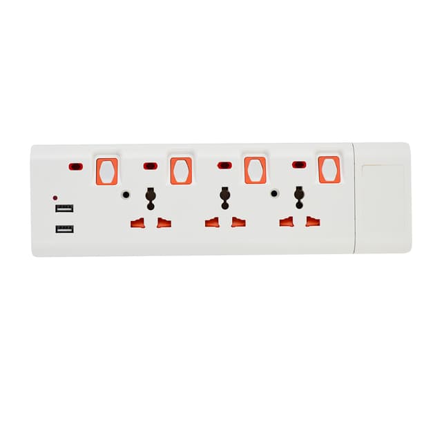 محول كهرباء للمنزل 3 منافذ و 2 يو اس بي جيباس Geepas 3 Way Extension Socket with 2 USB Port - 255585