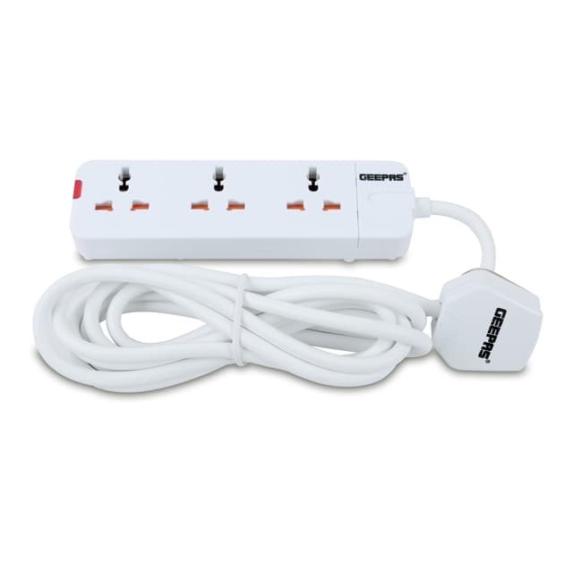 Geepas 3 Way Extension Socket 13A - Charge Multiple Devices with Child Safe, Extra Long Cord & Over Current Protected - Ideal For All Electronic Devices - 120592