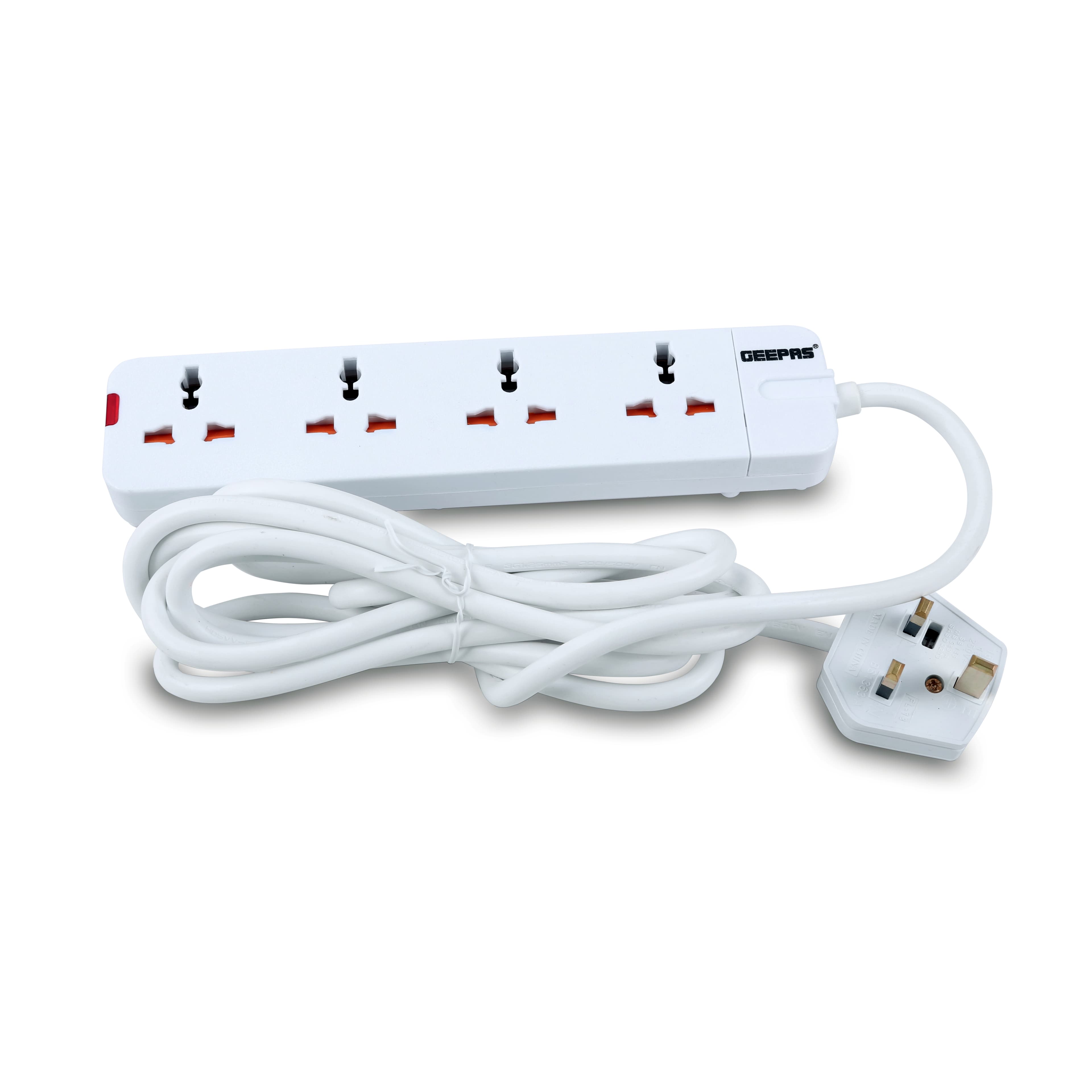 Geepas 4 Way Extension Socket 13A - Extension Strip With Led Indicators - Child Safe -Extra Long Cord with Over Current Protected - Ideal For All Electronic Devices