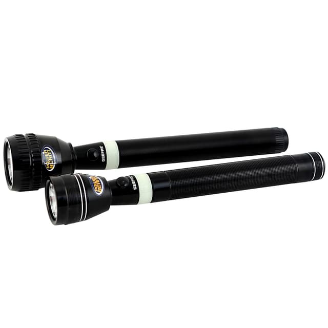 Geepas GFL4637 2Pcs Rechargeable LED Flashlight 3W - Portable Design with Glow Rubber -3 Hours Working - Ideal for Camping, Trekking & Power Cut Offs