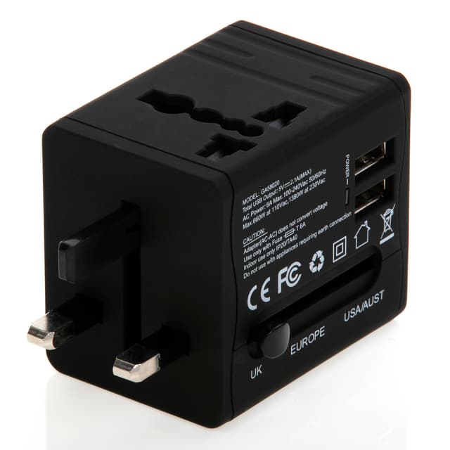محول يو اس بي Geepas Universal Adapter For Electric Devices,two USB ports 5 Volts and 2.1 Amperes - 84650