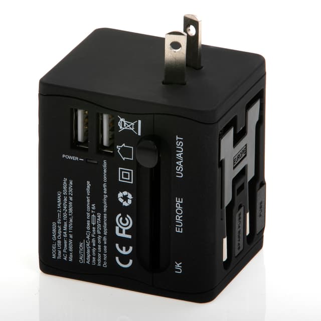 محول يو اس بي Geepas Universal Adapter For Electric Devices,two USB ports 5 Volts and 2.1 Amperes - 84651