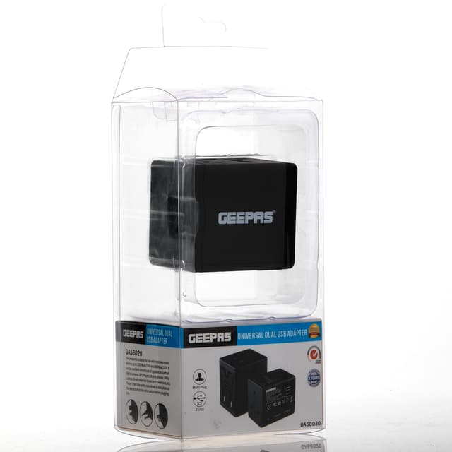 محول يو اس بي Geepas Universal Adapter For Electric Devices,two USB ports 5 Volts and 2.1 Amperes - 84652