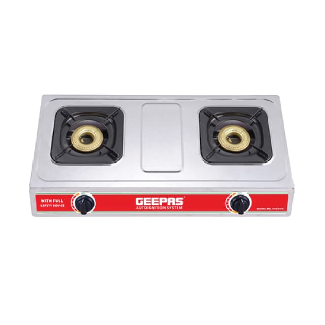 Geepas GK6898 2-Burner Gas Hob/Burner - Durable Stainless Steel Gas Range with Auto Ignition - Home,Outdoor Grill, Camping Stoves- 2 Year Warranty