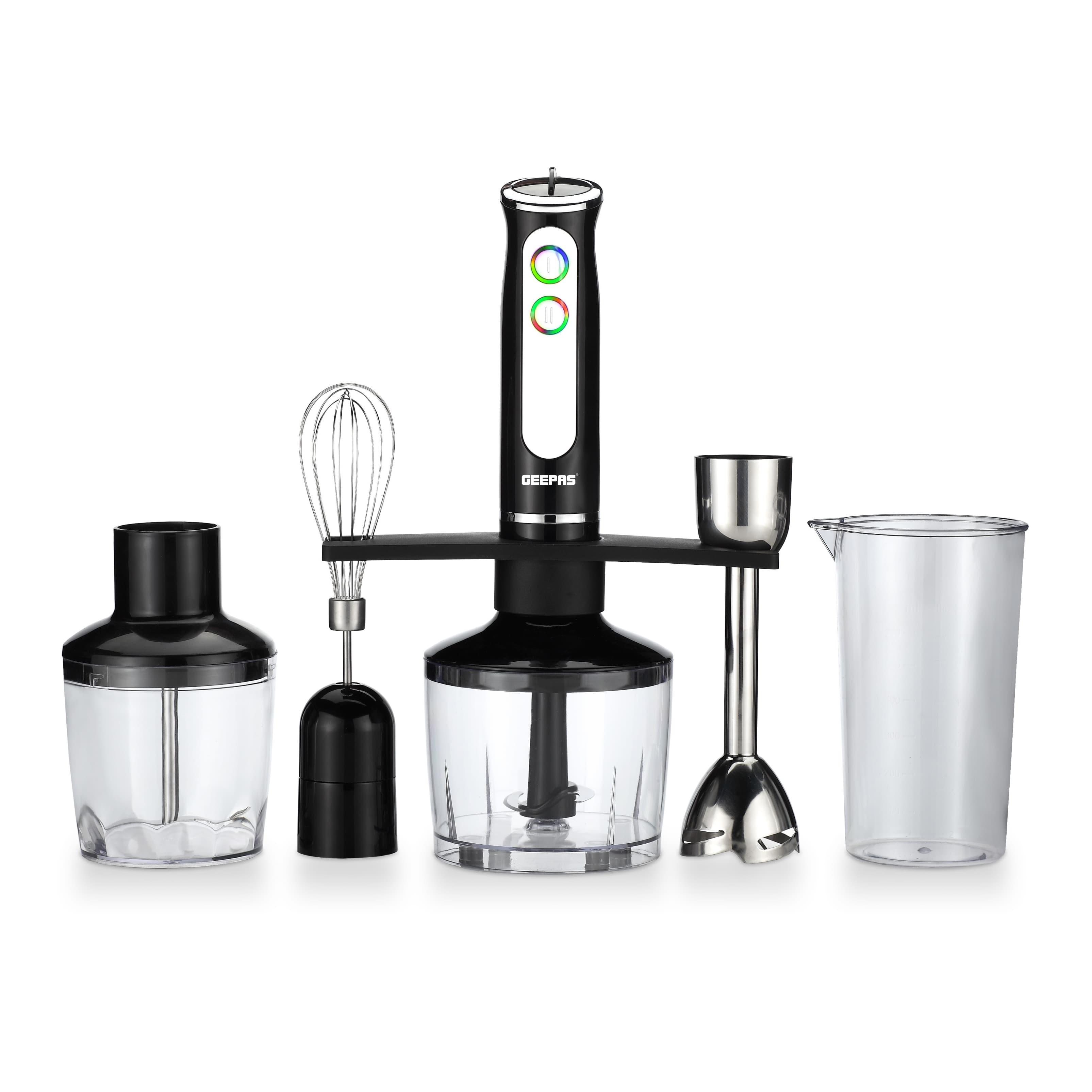 هاند بلندر مع مطحنة قهوة ستانلس ستيل 8 سرعات 600 واط جيباس Geepas 600W 8 Variable Speeds Stainless Steel With Coffee Grinder Hand Blender