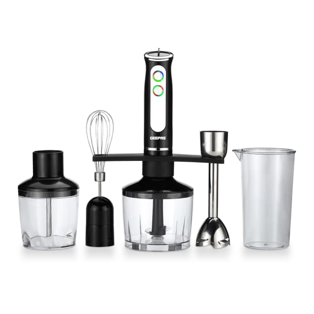 هاند بلندر مع مطحنة قهوة ستانلس ستيل 8 سرعات 600 واط جيباس Geepas 600W 8 Variable Speeds Stainless Steel With Coffee Grinder Hand Blender - 255867