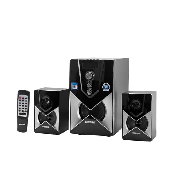 Geepas GMS8515 2.1 Channel Multimedia Speaker - 20000W PMPO, Powerful Woofer - USB, Bluetooth, Ideal for Pc, Play Station, Tv, Smartphone, Tablet, Music Player - 122321