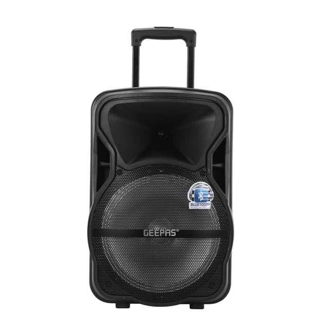 Geepas GMS8568 Portable & Rechargeable Speaker - Wireless Microphones, 1800mAh Battery- Karaoke DJ Speaker & LED Lights -Portable Speaker -Trolley Handle