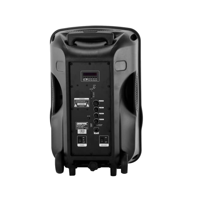 Geepas GMS8568 Portable & Rechargeable Speaker - Wireless Microphones, 1800mAh Battery- Karaoke DJ Speaker & LED Lights -Portable Speaker -Trolley Handle