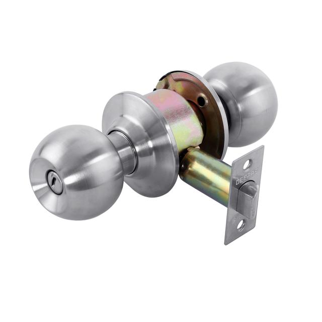 Geepas GHW65027 Stainless Steel Cylindrical Lock - Security Lock - 53 mm 304 Stainless Steel Knobs with Latch Bolt, Stricker & Screws with Keyless Operation - SW1hZ2U6MTM5NzA5