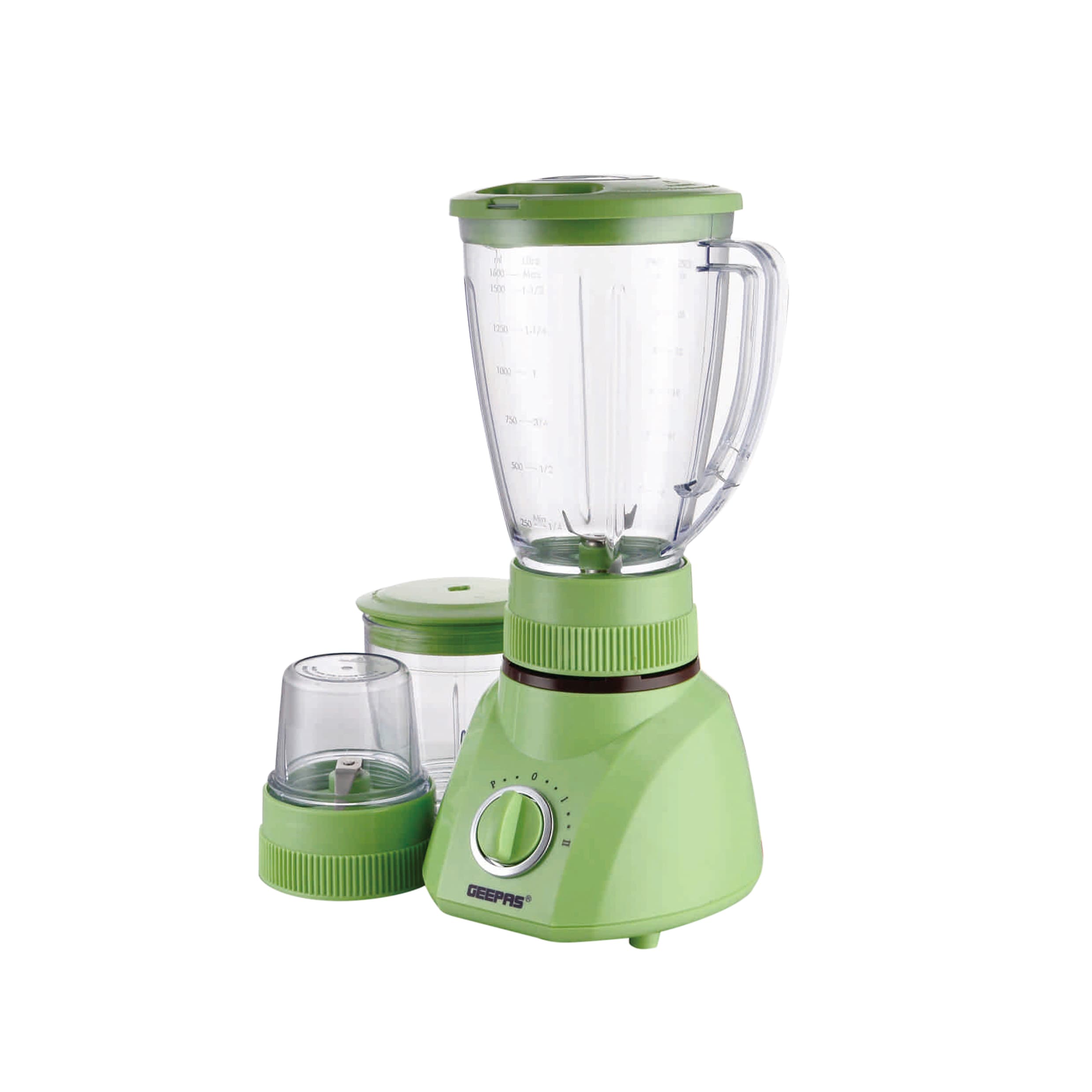 Geepas GSB1514 400W 1.6L 3 in 1 Multi-functional Blender - Stainless Steel Blades, 2 Speed Control with Pulse - Dry Mill & Mincer Included - Ice Crusher, Chopper, Coffee Grinder & Smoothie Maker - 2 Year Warranty