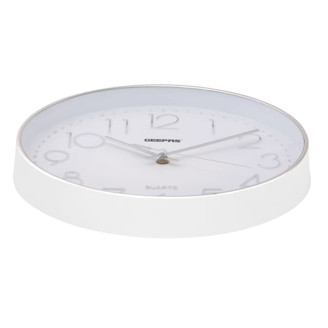 ساعة حائط دائرية جيباس بدون صوت أبيض وفضي Geepas Wall Clock Silent Non Ticking