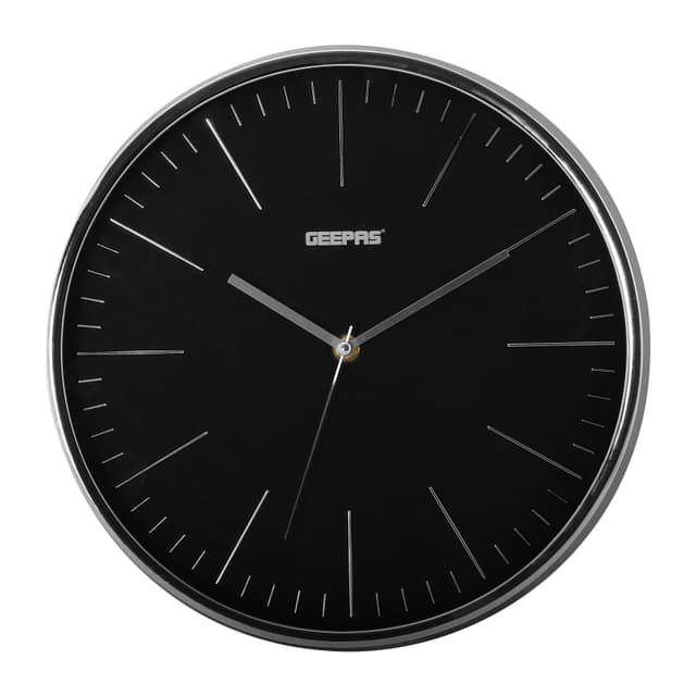 ساعة حائط دائرية جيباس بدون صوت أسود وفضي Geepas Wall Clock Silent Non Ticking